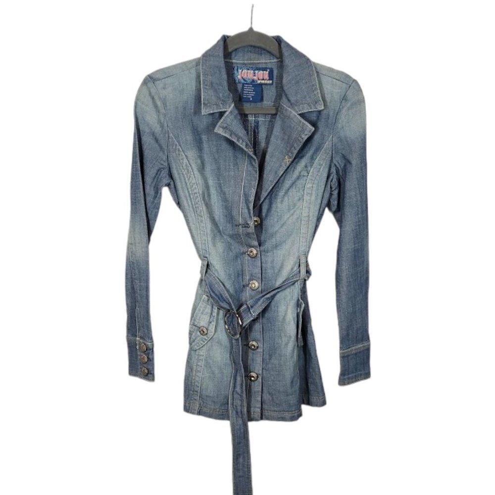 Jou Jou Premium Denim Trench Coat in Light Wash Size Small